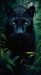 Wall Mural - Wild black panther in the jungle. Panthera. Generative AI