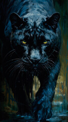 Wall Mural - Wild black panther in the jungle. Panthera. Generative AI