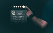 © 418 House - Customer services best excellent business rating experience. Satisfaction survey concept. user gives ratings to service experience on the online application, online marketing, and business processes.