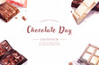 Banner template with hand drawn watercolor chocolate desserts. Vector illustration. World chocolate day. Generated AI