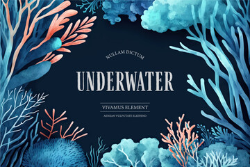 Watercolor underwater frame banner