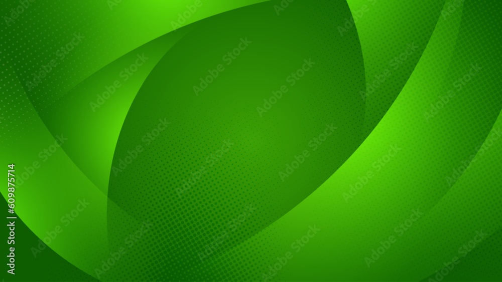 abstract green background with curved line elements and halftone dots ...
