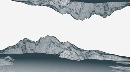 Abstract wireframe mountain background. Modern science or technology art elements. Surface illustration.