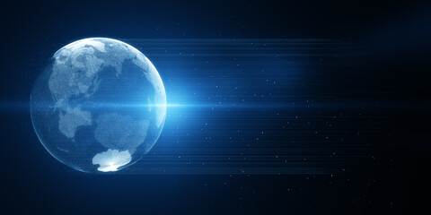 Poster - Digital globe on blue background with empty space. 3D Rendering