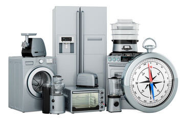 Poster - Set of kitchen and home appliances with compass, 3D rendering