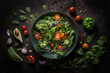 Gemüseteller mit verschiedenen Gemüse und Salat für eine gesunde Ernährung, Generative AI