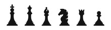 Chess Silhouettes. Chess Vector Icons. Flat Back Chess Icons. Chess Pieces. EPS 10