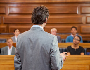 Wall Mural - Lawyer pleading case to jury in court