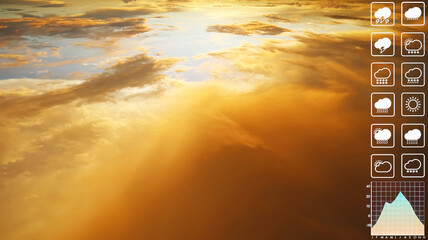 Wall Mural - weather forecast symbol data presentation with graph and chart on dramatic atmosphere panorama view 