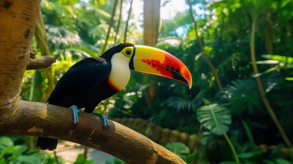 Wall Mural - Toucan sitting on the branch in the forest. Generative Ai