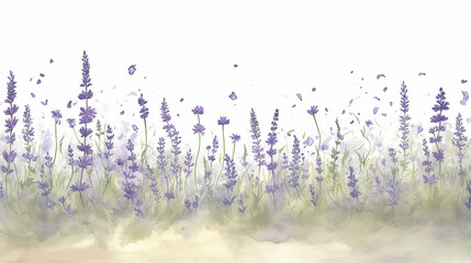 Wall Mural - lavender field watercolor delicate drawing. generative ai