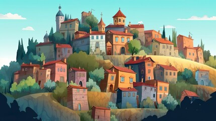 Wall Mural - Background old city. A skillfully created banner illustration showcasing an old city with an abstract background, ideal for various design purposes. Generative AI.