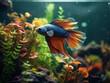 Betta Fish on the Aquarium with plants and stones
