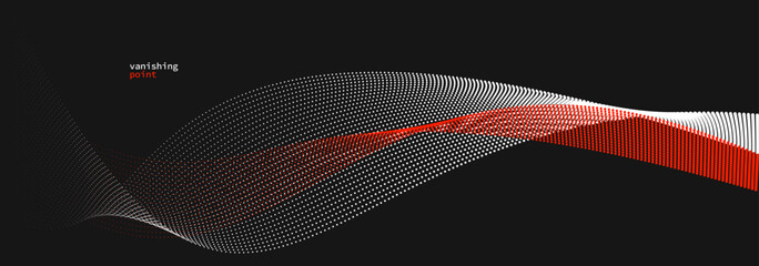 Poster - abstract background vector illustration, red and black dots in motion by curve lines, particles flow