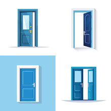 Blue Door Set Vector Illustration Isolated