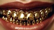 Smile with gold teeth close up Generative AI