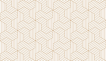 Wall Mural - Luxury geometric seamless art deco pattern gold hexagon with striped line, png with transparent background.