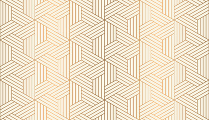 Wall Mural - luxury geometric seamless art deco pattern gold hexagon with striped line on beige background. vecto