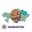 National animal steppe eagle holding the flag of Kazakhstan. National flower lily displayed on bottom left