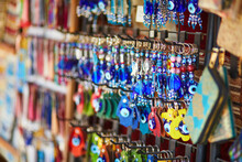 Various Jewelry And Bijouterie On Traditional Turkish Market In Istanbul, Turkey