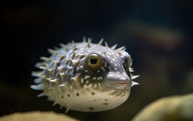 Wall Mural - Pufferfish isolated on black. Generative AI.