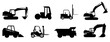 © top dog - Black construction vehicle silhouette collection. Set of black vehicle silhouette. Black transportation silhouette icons