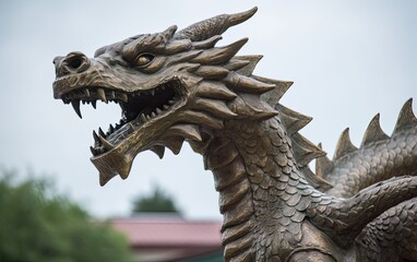 Chinese dragon statue at the temple. Generative AI.