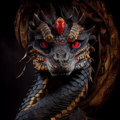 Snake dragon with red eyes