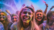 Vibrant Festival Joy: Attractive Woman Covered in Colorful Pigment Powder