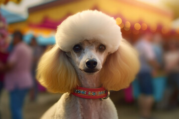 Poster - A well-groomed poodle participating in a dog show, showcasing the dedication and skill of dog owners in training and presenting their pets.  Generative AI technology.
