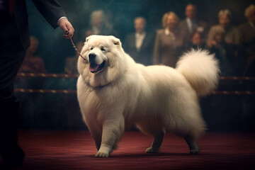 Poster - A well-groomed show dog being professionally handled and presented in a competition ring, showcasing the artistry and dedication of dog shows.  Generative AI technology.