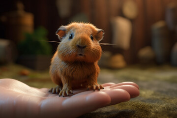 Poster -  A friendly guinea pig being held and petted by a child, highlighting the popularity of these small rodents as gentle and interactive pets.  Generative AI technology.