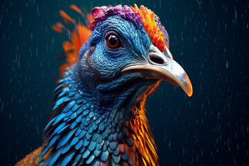 Aufkleber -  An vibrant photograph of a Guinea fowl splashed in bright paint, contemporary colors and mood social background. Generative AI technology.