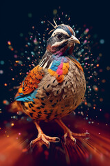 Aufkleber - An abstract surreal photograph of a Quail splashed in bright paint, contemporary colors and mood social background.  Generative AI technology.