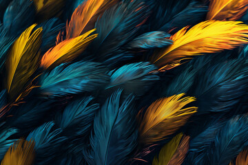 Aufkleber - A high-contrast feather background pattern texture, with dark feathers against a bright and vibrant background, Generative AI technology.