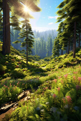 Poster - An illustration of a lush and vibrant forest, emphasizing the beauty and significance of Earth's ecosystems and the need for their protection. Generative AI technology.