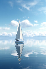 Poster - a sailboat gliding across a tranquil lake, propelled by a gentle breeze, representing the harmony between wind and water.  Generative AI technology.