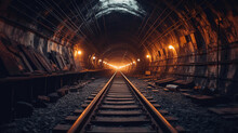 Train Track In A Tunnel. Generative Ai