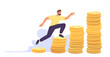 Man chasing for big money.Salary,income growth,promotion at work.Employee growing from low to high financial level,becoming rich.People and money.Flat vector illustration isolated on white background