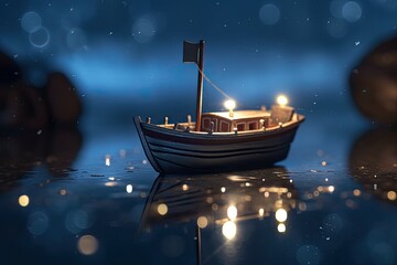 Poster - miniature boat in the night Generative Ai