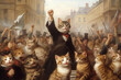 In a feline - led revolution, cats of the French Revolution claw their way to equality, inspiring humans to fight for freedom and overthrow tyranny illustration generative ai