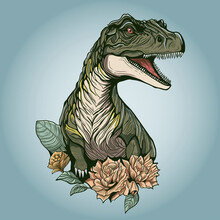 Dinosaur T Rex In Summer Time Vector Illustration