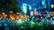 © PRI - Abstract bokeh night garden in city background. Generative Ai