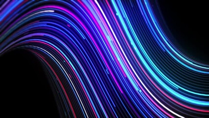 Fototapete - Colourful blue neon swirl lines technology motion graphics background, Blue line 3d animation seamless loop