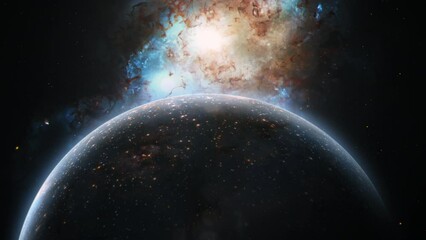 Sticker - abstract outer space view unidentified alien planet with double quasar in distant universe backgroun
