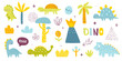 Cute dino colorful set. Naive dinosaurs collection for baby boys. Abstract vector dino bundle.