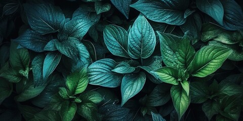  Plants leaves moody background, green blue green dark foliage texture