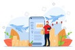 © FAHMI  - Air transportation that can be delivered anywhere. There is a system that allows customers to check product status. cross country delivery. flat vector illustration on a white background.
