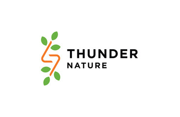 Wall Mural - Thunder with leaf nature logo icon design template flat vector