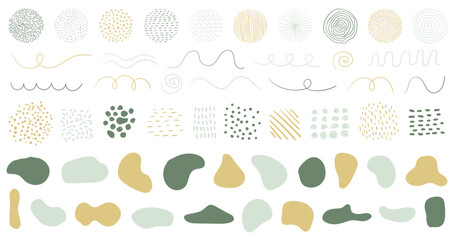 hand drawn organic shapes, dots, lines. vector set of minimal trendy abstract natural elements for g